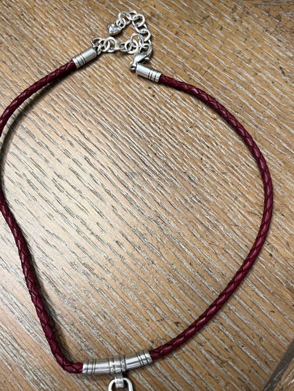 Brighton Braided Wine Leather Necklace with Silver Accents